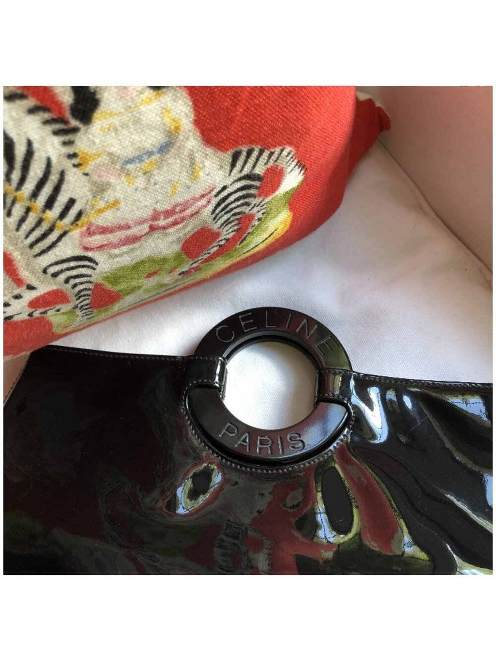 CELINE Black Patent Leather Circle Handbag Clutch Tote - Picture 9 of 10